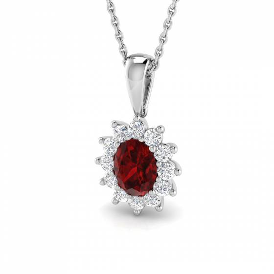 1.15ct SI1/G Oval cut Ruby Gemstone Pendant in 18k White Gold
