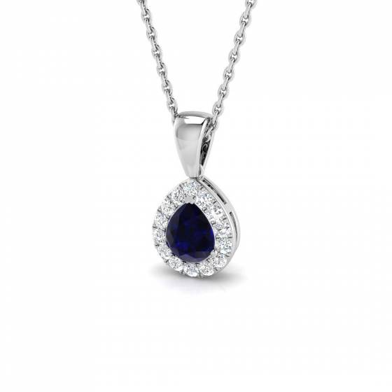 0.67ct SI2/G Pear cut Blue Sapphire Gemstone Pendant in 18k White Gold