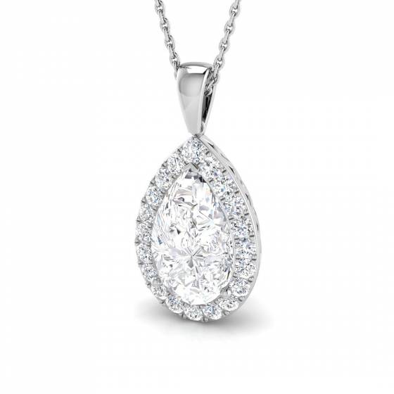 4.18ct SI1/K Pear cut Diamond Halo Pendant in 18k White Gold