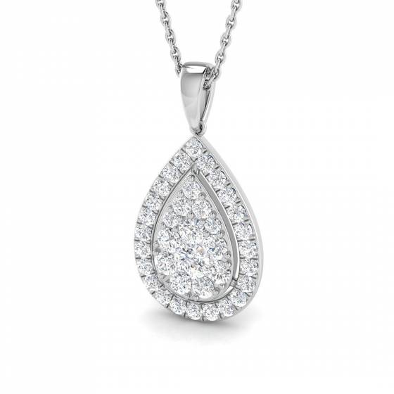 0.93ct SI1/G Round cut Diamond Cluster Pendant in 18k White Gold
