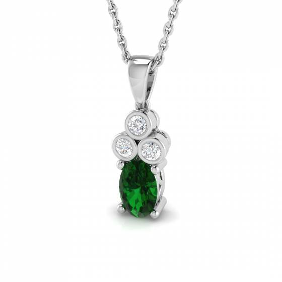 0.55ct SI2/G Round cut Emerald Gemstone Pendant in 18k White Gold