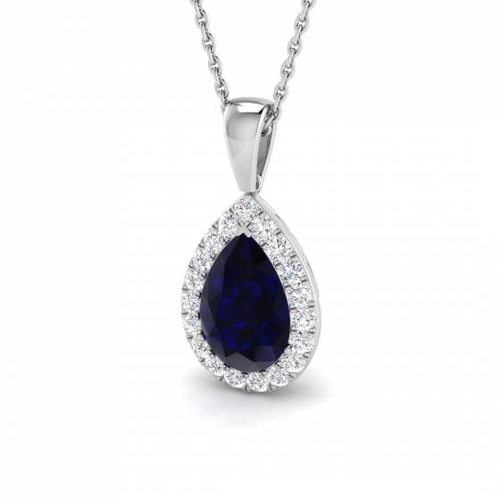 2.10ct SI2/G Pear cut Blue Sapphire Gemstone Pendant in 18k White Gold
