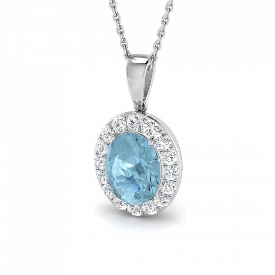 2.30ct SI2/G Oval cut Aquamarine Gemstone Pendant in 9k White Gold