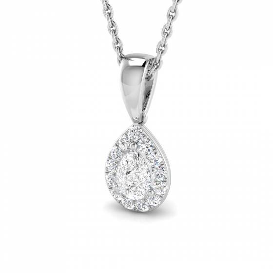 0.30ct SI2/G Pear cut Diamond Halo Pendant in 18k White Gold