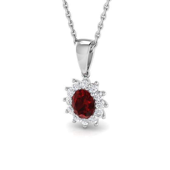 0.72ct SI2/G Oval cut Ruby Gemstone Pendant in 18k White Gold