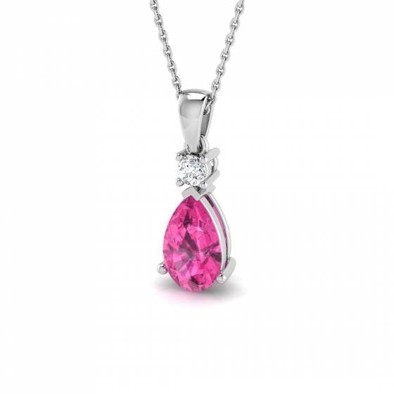 1.94ct SI2/G Pear cut Pink Sapphire Gemstone Pendant in 18k White Gold