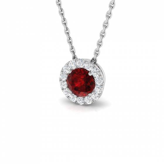0.48ct SI2/G Round cut Ruby Gemstone Pendant in 18k White Gold