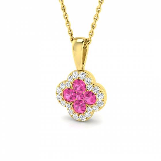 0.61ct SI2/G Round cut Pink Sapphire Gemstone Pendant in 18k Yellow Gold