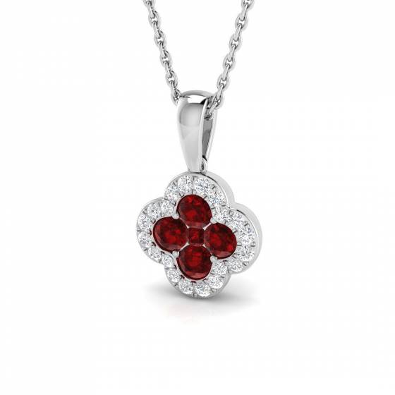 0.65ct SI2/G Round cut Ruby Gemstone Pendant in 18k White Gold