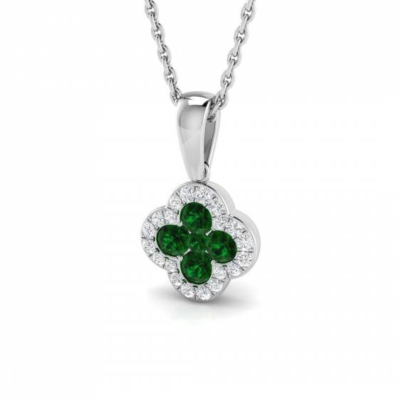 0.30ct SI2/G Round cut Emerald Gemstone Pendant in 18k White Gold