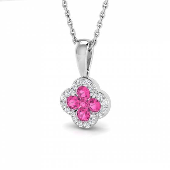 0.42ct SI2/G Round cut Pink Sapphire Gemstone Pendant in 18k White Gold
