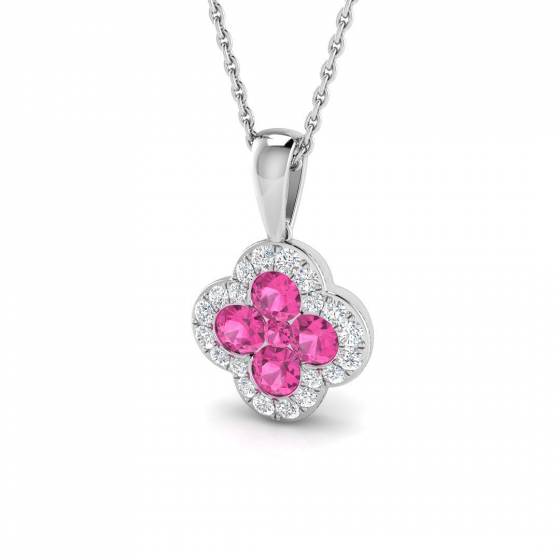 1.00ct SI2/G Round cut Pink Sapphire Gemstone Pendant in 18k White Gold