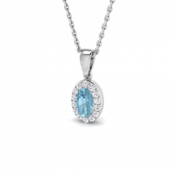 0.29ct SI2/G Oval cut Aquamarine Gemstone Pendant in 9k White Gold