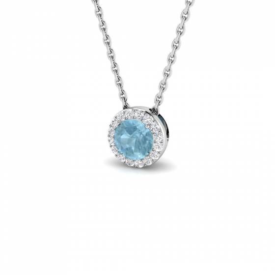 0.30ct SI2/G Round cut Aquamarine Gemstone Pendant in 18k White Gold