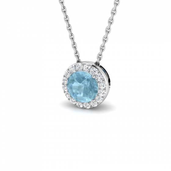 0.50ct SI2/G Round cut Aquamarine Gemstone Pendant in 18k White Gold