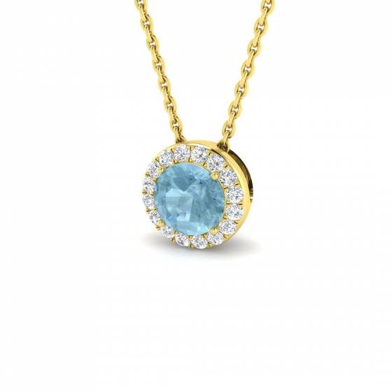 0.50ct SI2/G Round cut Aquamarine Gemstone Pendant in 18k Yellow Gold