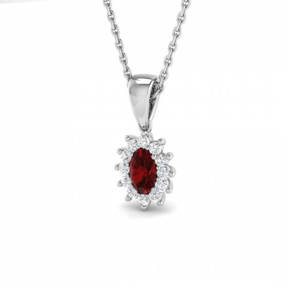 0.42ct SI2/G Oval cut Ruby Gemstone Pendant in 18k White Gold