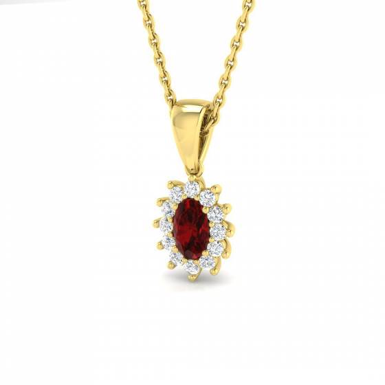 0.42ct SI2/G Oval cut Ruby Gemstone Pendant in 18k Yellow Gold