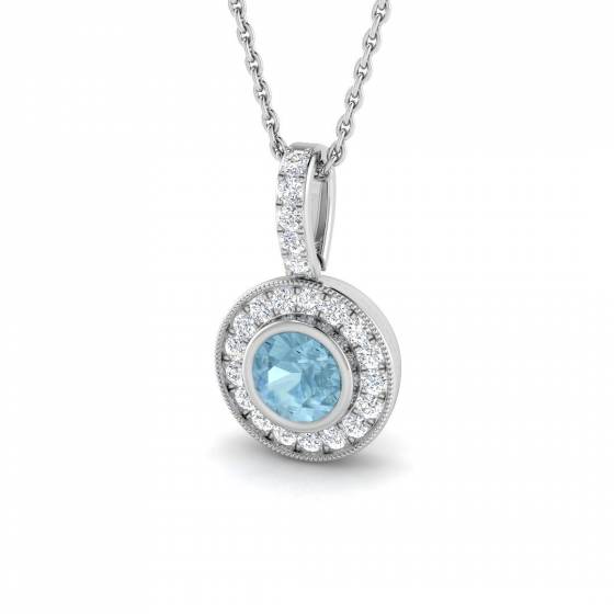 0.64ct SI2/G Round cut Aquamarine Gemstone Pendant in 18k White Gold