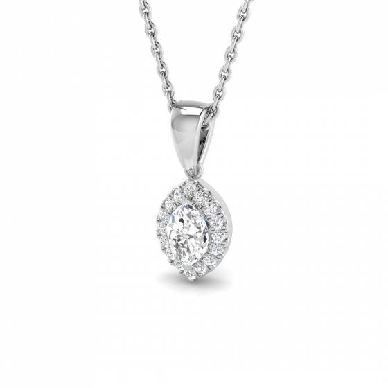 0.37ct SI2/G Marquise cut Natural Diamond Halo Pendant in 18k White Gold