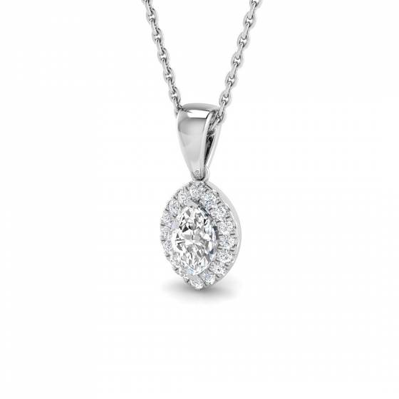 0.42ct SI2/G Marquise cut Natural Diamond Halo Pendant in 18k White Gold