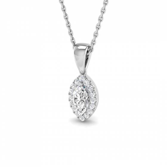 0.34ct SI2/G Marquise cut Natural Diamond Halo Pendant in 18k White Gold