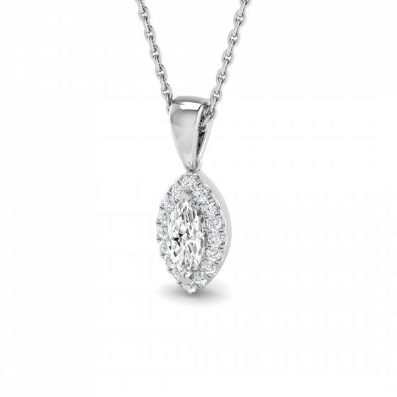 0.38ct SI2/G Marquise cut Natural Diamond Halo Pendant in 18k White Gold