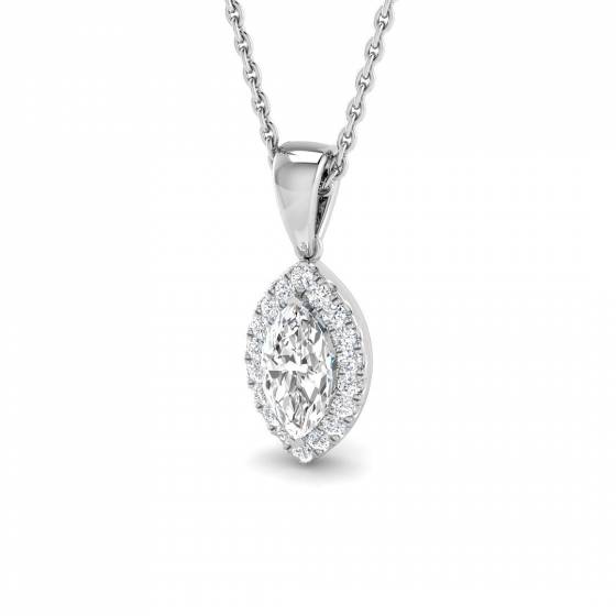0.57ct SI2/G Marquise cut Natural Diamond Halo Pendant in 18k White Gold