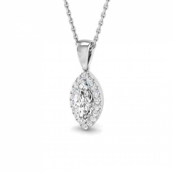 0.55ct SI2/G Marquise cut Natural Diamond Halo Pendant in 18k White Gold