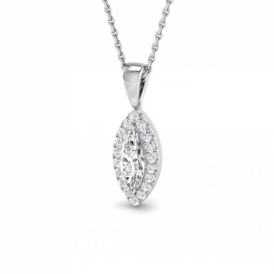 0.55ct SI2/G Marquise cut Natural Diamond Halo Pendant in 18k White Gold