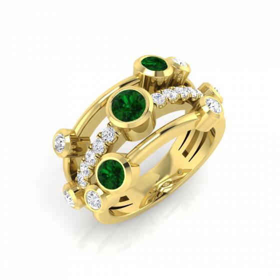 1.15ct SI2/G Round cut Green Emerald Gemstone Ring in 9k Yellow Gold