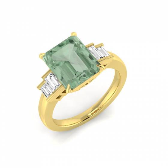 3.44ct SI2/G Emerald cut Green Amethyst Gemstone Ring in 9k Yellow Gold