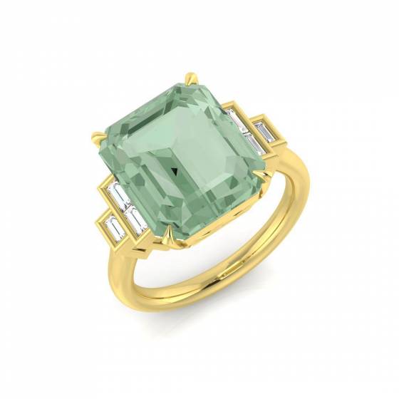 6.15ct SI2/G Emerald cut Green Amethyst Gemstone Ring in 18k Yellow Gold