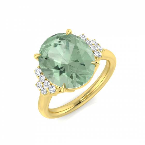 4.40ct I1/G Oval cut Green Amethyst Gemstone Ring in 9k Yellow Gold