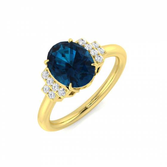 2.26ct I1/G Oval cut Blue Topaz Gemstone Ring in 9k Yellow Gold