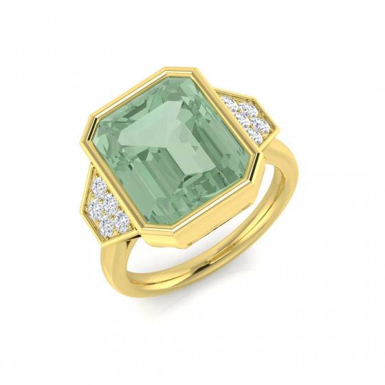5.10ct I1/G Emerald cut Green Amethyst Gemstone Ring in 9k Yellow Gold