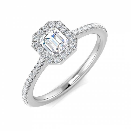 0.42ct SI1/G Emerald cut Natural Diamond Halo Ring in Platinum
