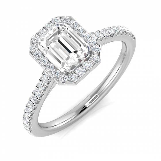 1.09ct SI1/G Emerald cut Natural Diamond Halo Ring in Platinum