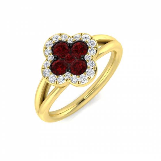 0.74ct SI2/G Round cut Ruby Gemstone Ring in 18k Yellow Gold