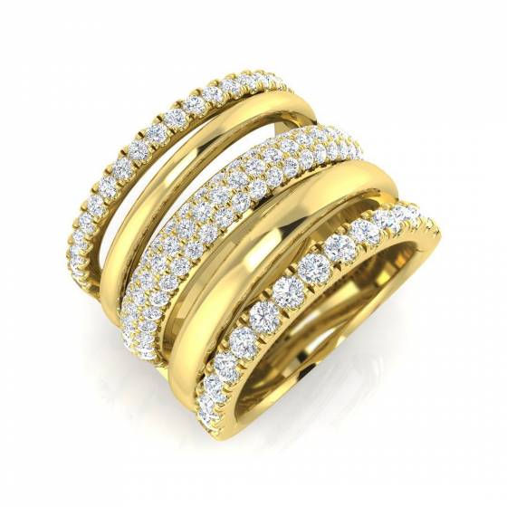 1.66ct SI2/G Round cut Natural Diamond Pave Ring in 18k Yellow Gold