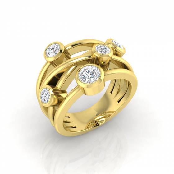 0.94ct SI2/G Round cut Natural Diamond Bubble Ring in 9k Yellow Gold