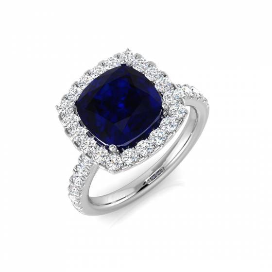 4.88ct SI2/G Cushion cut Blue Sapphire Gemstone Ring in Platinum