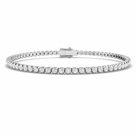 1.10ct SI2/G Round cut Diamonds Rubover Tennis Bracelet in 9k White Gold
