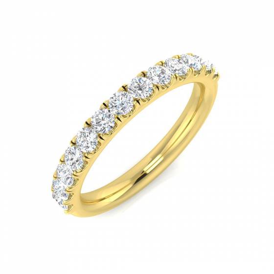 0.49ct VS/F Round cut Labgrown Diamond Half Eternity Ring in 18k Yellow Gold