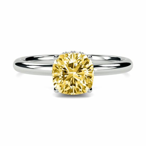 0.60ct VS2/FY Cushion Yellow Diamond Halo Ring