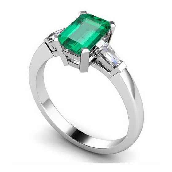 0.50ct VS/E-F Green Emerald and Baguette Natural Diamond Trilogy Ring