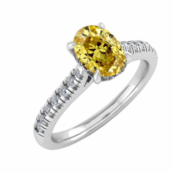 0.70ct VS2/FY Oval Yellow Diamond Halo Shoulder Set