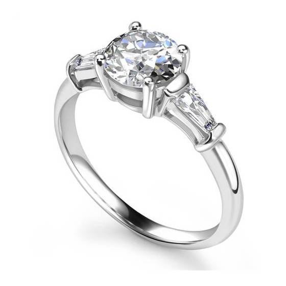 1.00ct SI1/G Stylish Round and Baguette Natural Diamond Trilogy Ring