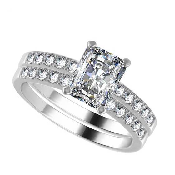 0.80ct SI1/G Radiant Natural Diamond Shoulder Set Ring With Matching Band