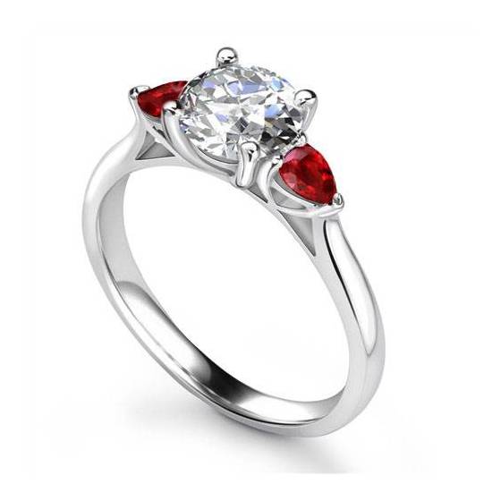 0.75ct SI1/F Round Diamond & Ruby Trilogy Ring